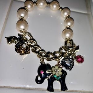 Betsey Johnson Elephant and Pearl Bracelet